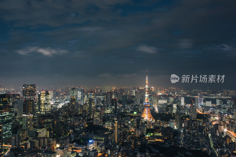 日本东京六本木之丘俯瞰东京市夜晚全景