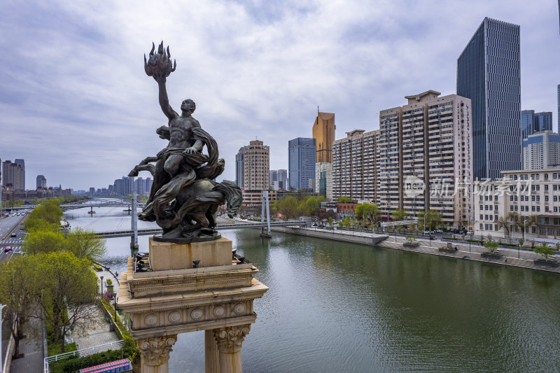 天津海河风景大光明桥城市建筑风光航拍