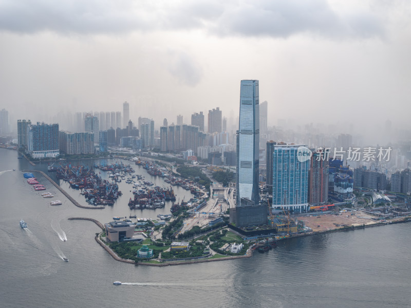 香港维多利亚港CBD中环夜景日出高空航拍