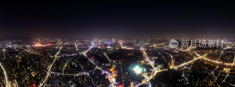 广东江门城市夜景交通城市大道航拍全景图