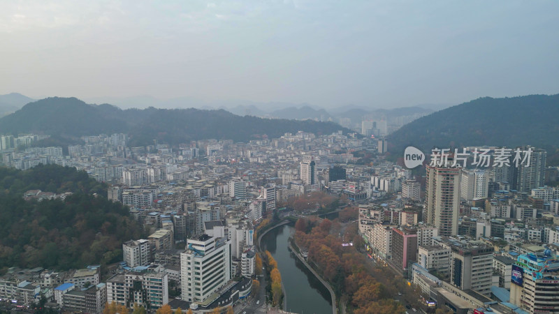 航拍贵州遵义城市建设