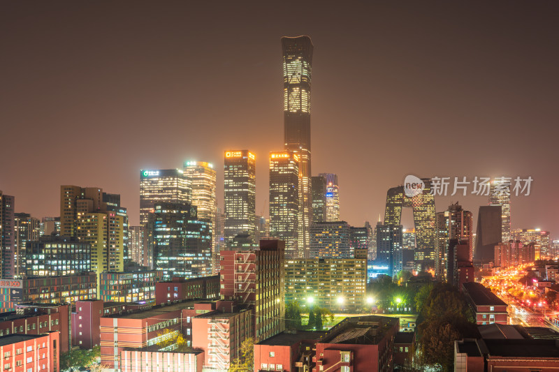 北京繁华都市夜景下的璀璨高楼群