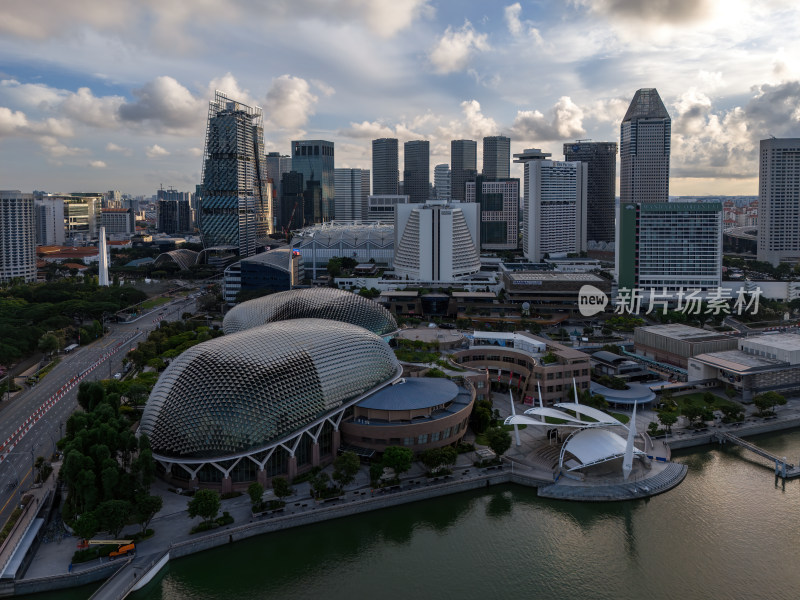 新加坡滨海湾金沙海滨奥林匹克蓝调夜景航拍