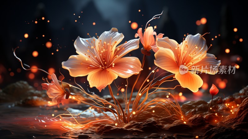 唯美3D花朵发光粒子奇幻背景