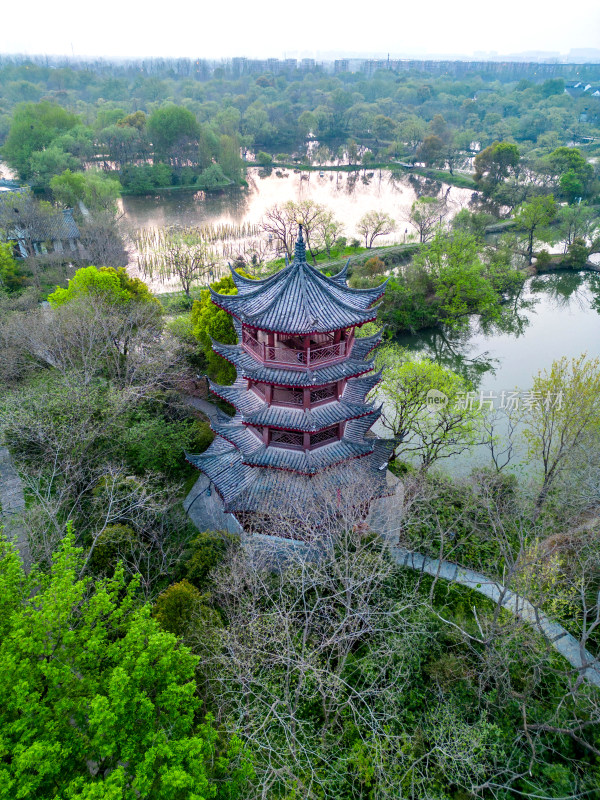 杭州西溪湿地洪园步云塔航拍