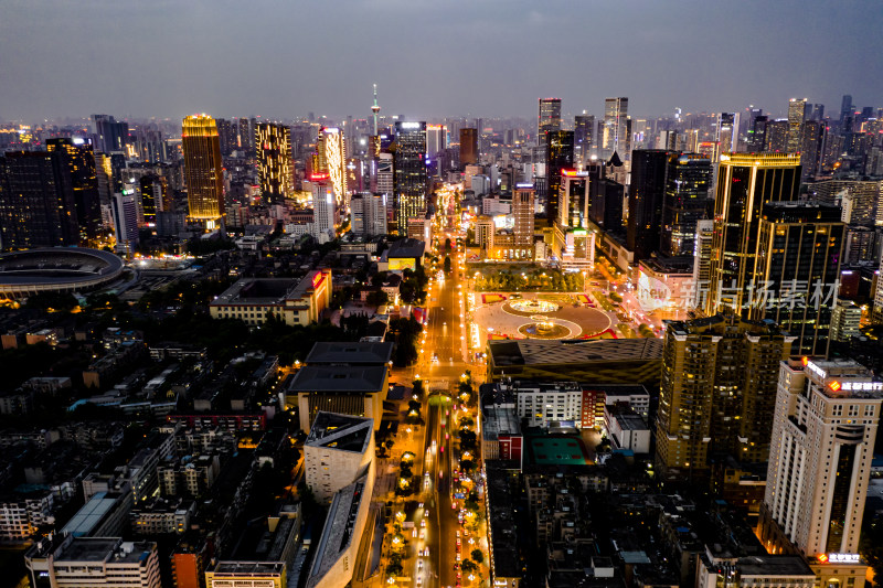 航拍成都市中心地标天府广场夜景风光