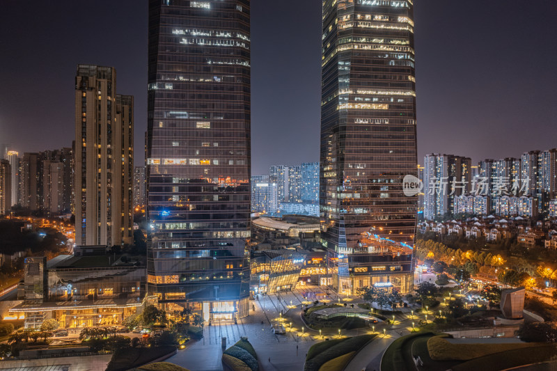 湖南长沙金茂广场夜景航拍