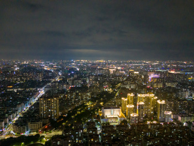 广东汕头城市夜景航拍图