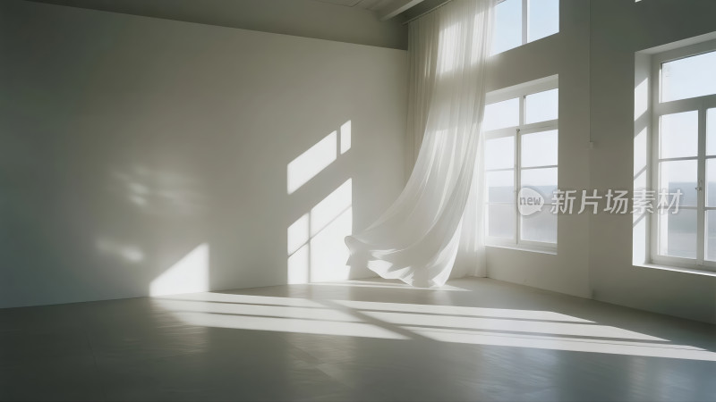 空旷房间阳光窗帘的简约宁静室内背景