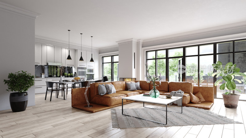 现代风格开放式客厅室内场景