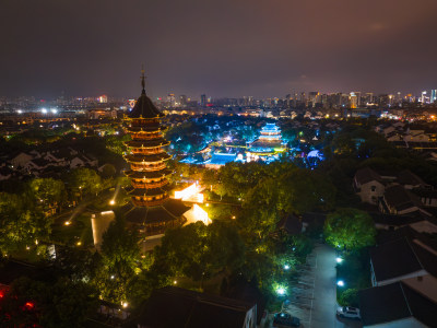 航拍苏州盘门景区中秋灯会夜景