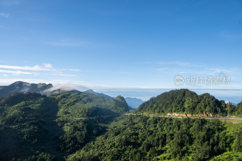 自然风光高山森林蓝天白云