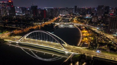 四川成都府河夜景桥梁航拍图