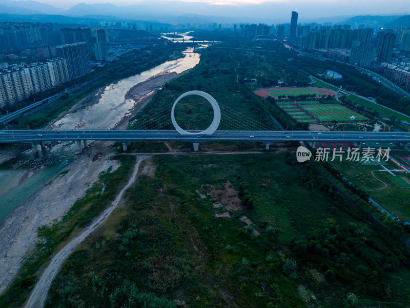 陕西宝鸡渭河两岸航拍图