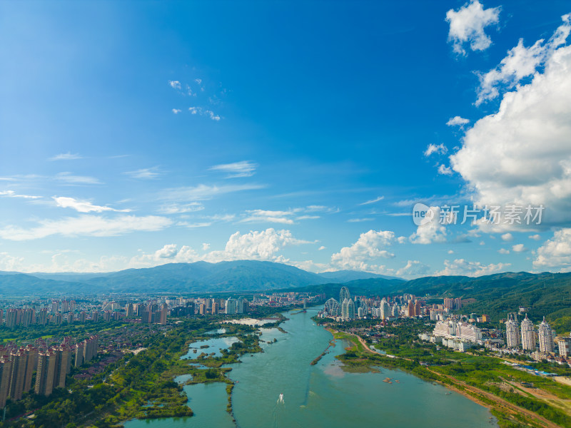 航拍西双版纳景洪市城市风光