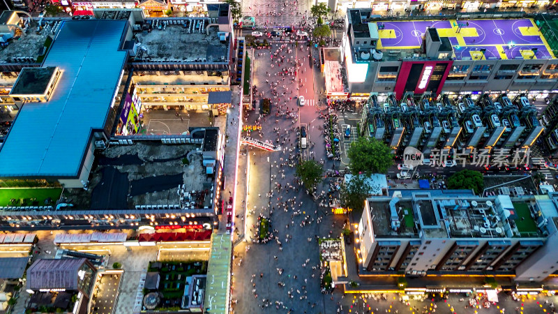 深圳大浪商业圈步行街夜景人流航拍