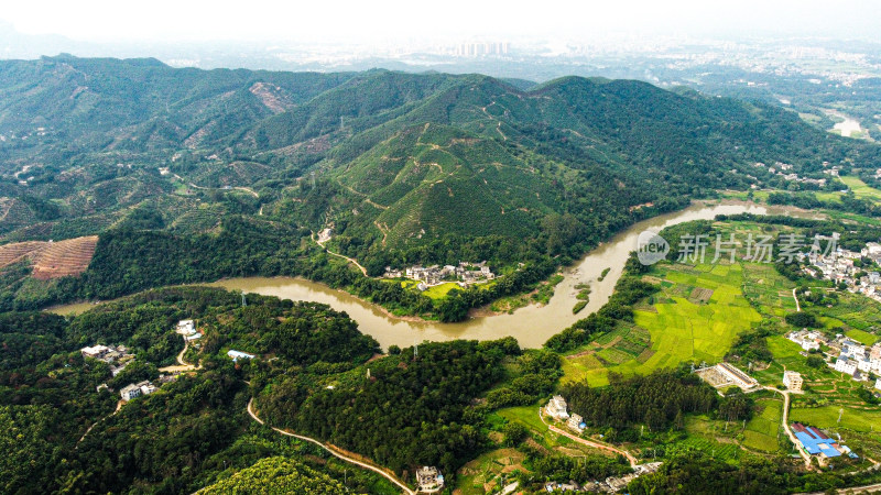 航拍  山川河流 乡村振兴