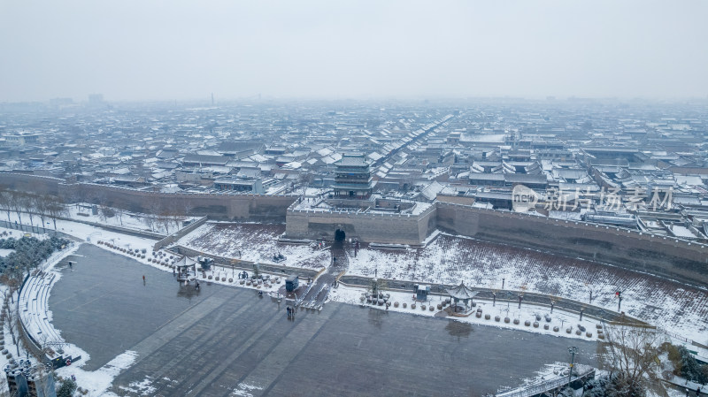 山西晋中平遥古城雪景航拍风景宣传