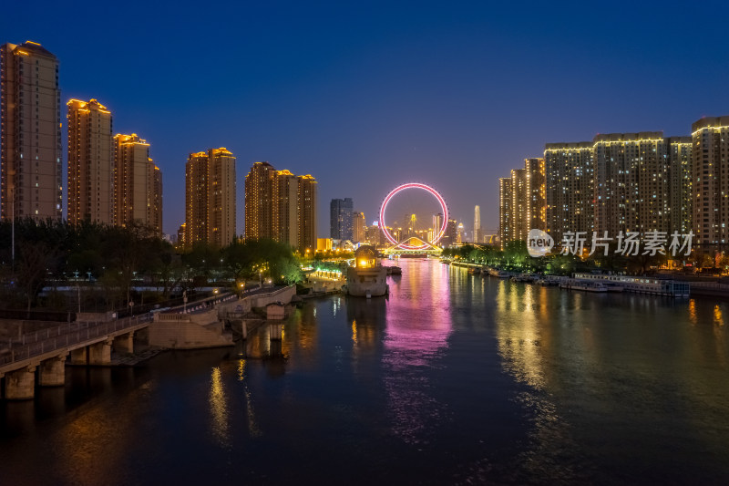 天津之眼摩天轮城市夜景航拍