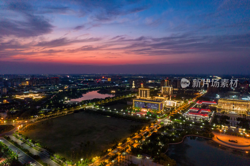 河南周口行政中心市政府周边夜景航拍