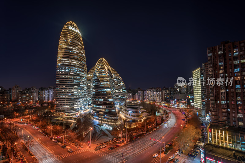 北京望京SOHO夜景鸟瞰全景