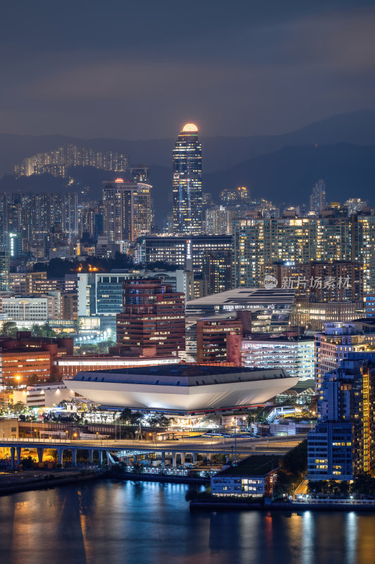 香港维多利亚港CBD中环日落夜景繁华都市