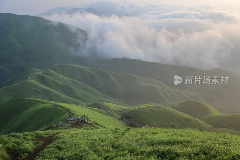 唯美清晨高山日出云海 武功山高山草甸