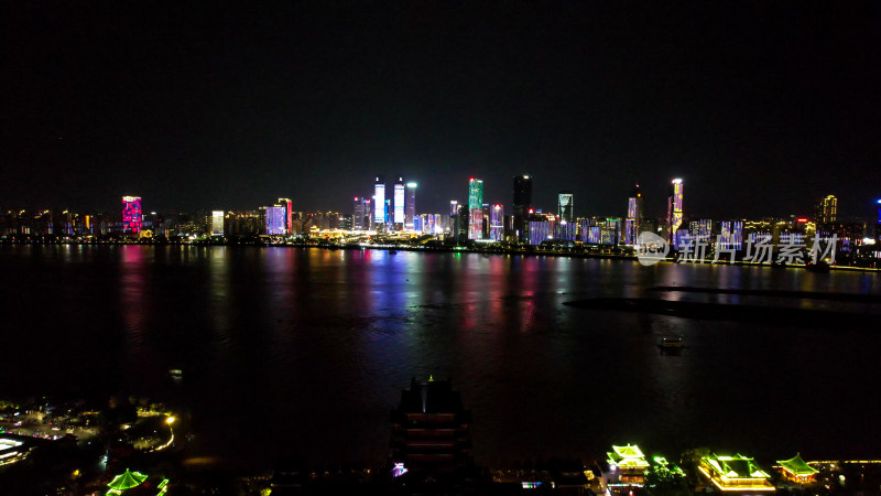 江西南昌滕王阁夜景灯光航拍