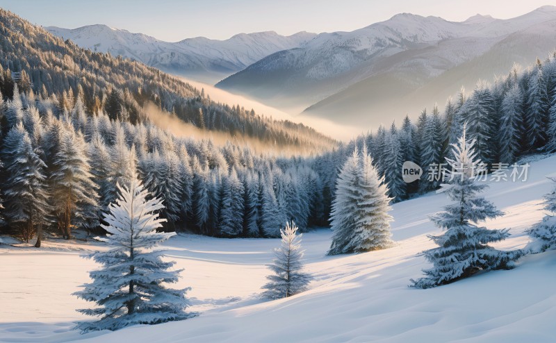 冬季森林白雪覆盖风景