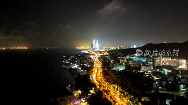 福建厦门环岛南路夜景交通航拍