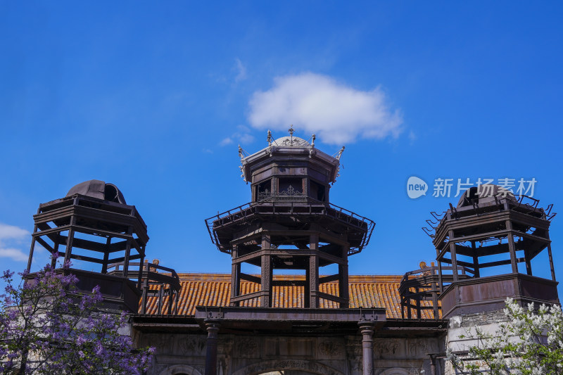 故宫延禧宫中式古建筑窗景及繁花