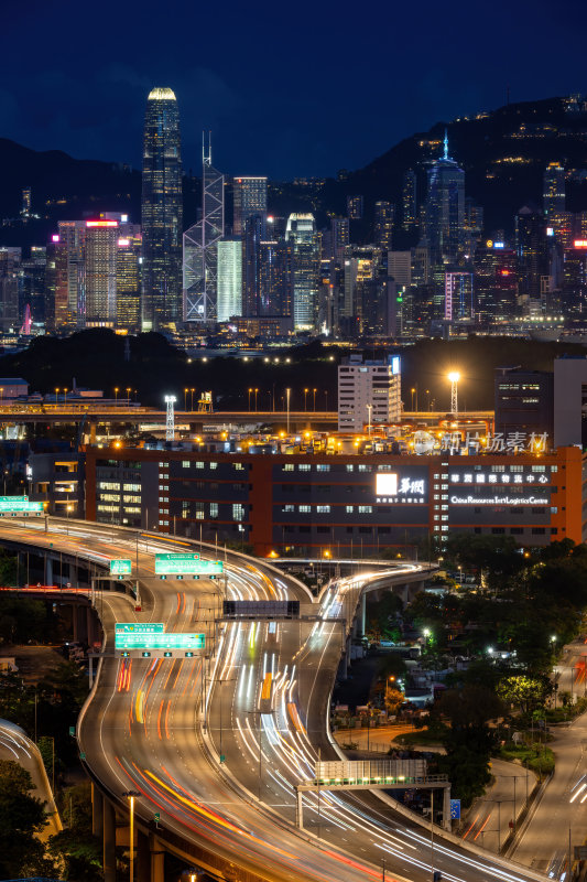 香港维多利亚港CBD中环夜景繁华都市