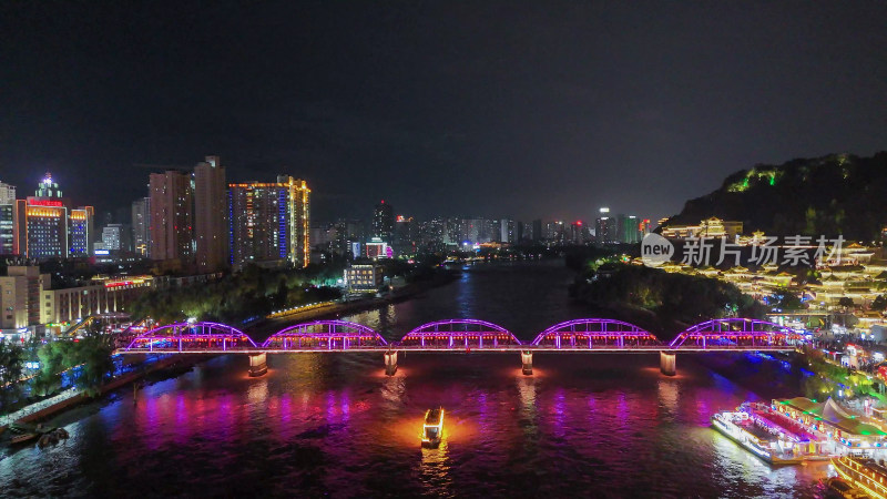 甘肃兰州中山桥夜景航拍