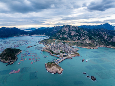 福建福州连江县奇达村海边渔村航拍全景