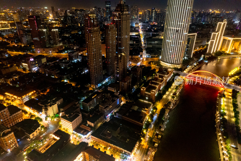 天津城市夜景灯光航拍图