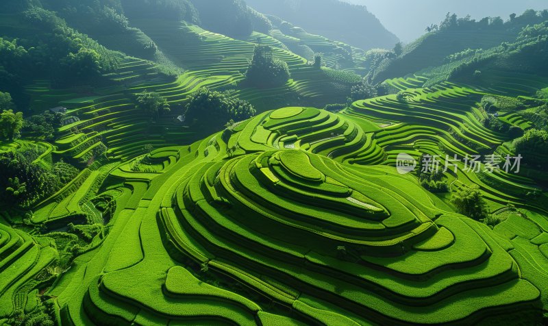 绿色山间稻田梯田农业自然生态背景