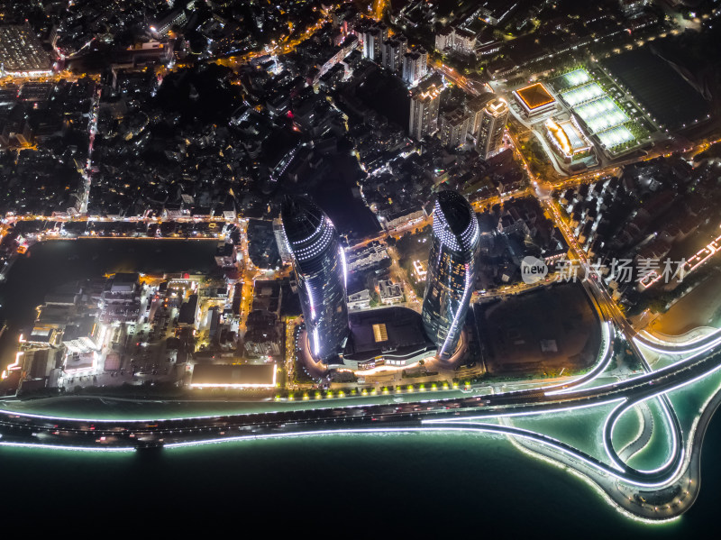 福建厦门城市夜景航拍