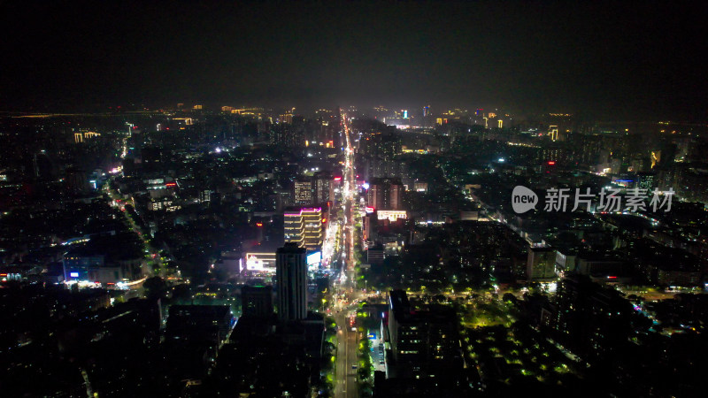 广东湛江城市夜景交通大景航拍