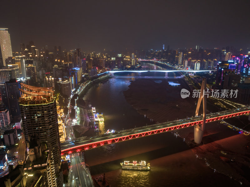 重庆朝天门来福士办公楼商场日落夜景航拍