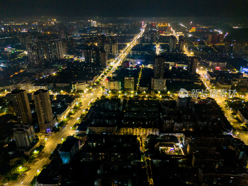 德阳城市夜景交通航拍图