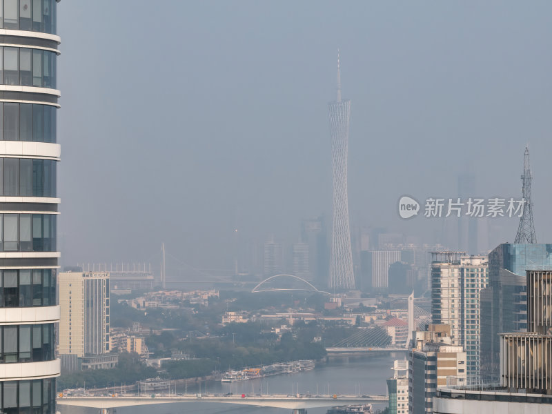 广东广州塔CBD三件套蓝调高空航拍