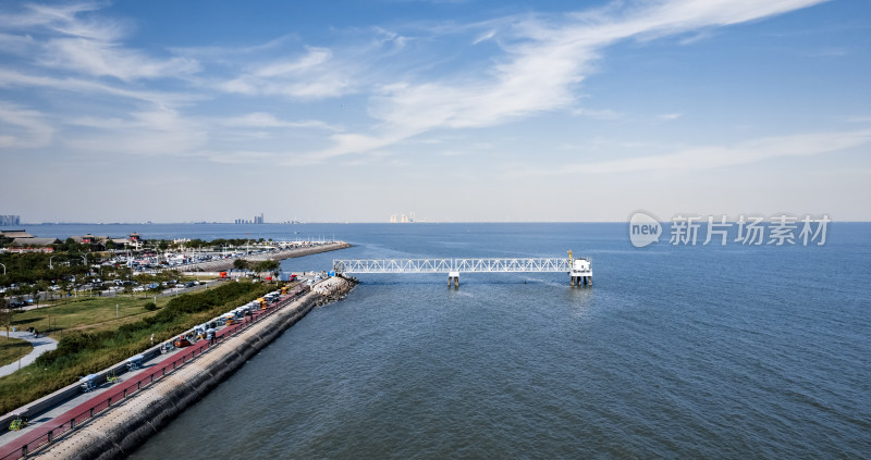 天津滨海生态城东堤公园海边自然风光航拍