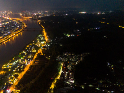 乐山城市夜景航拍图