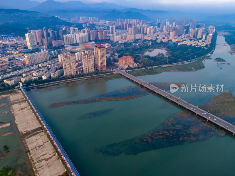 陕西宝鸡城市风光航拍图