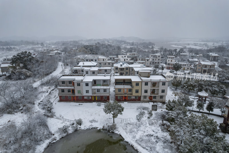 江西九江冬季雪景田园风光乡村风景航拍