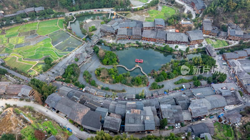 贵州肇兴侗寨民居鼓楼建筑航拍