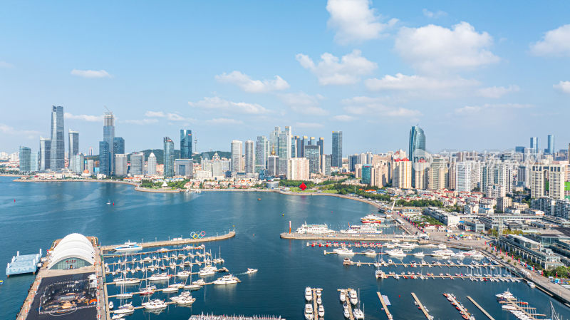 青岛浮山湾夏季航拍全景