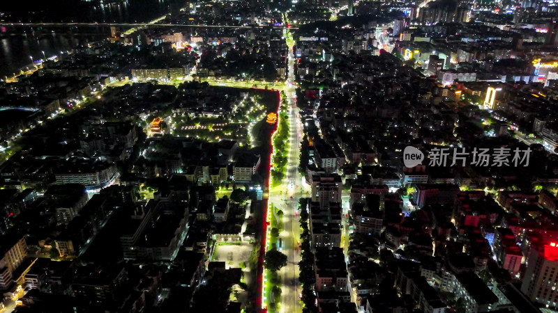 广东肇庆城市夜景交通航拍图