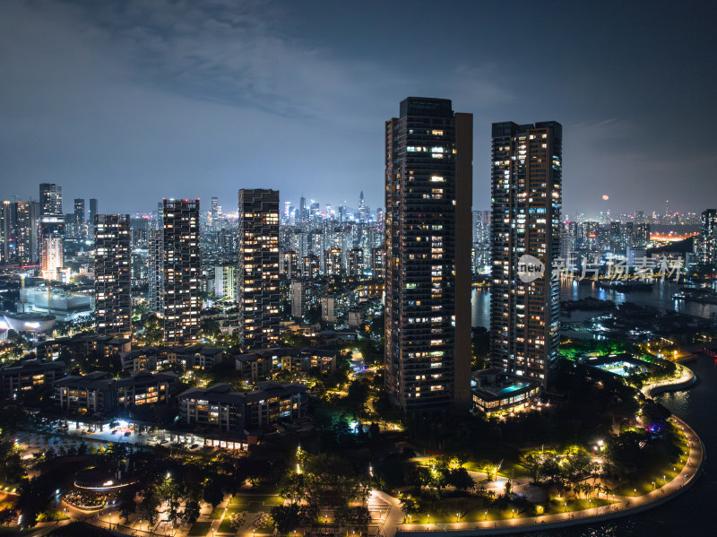 深圳南山区游艇湾航拍夜景风光