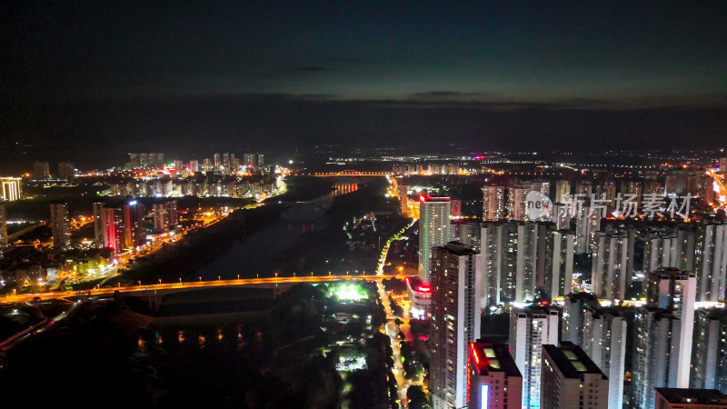 广西来宾城市高楼建筑夜景灯光航拍图